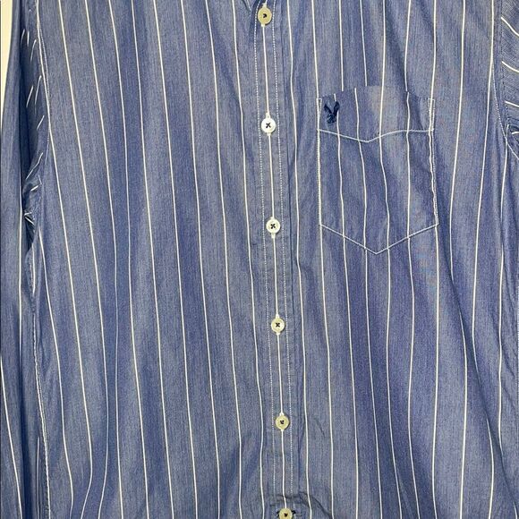American Eagle Outfitters Blue Striped Men's Shirt - Picture 4 of 9